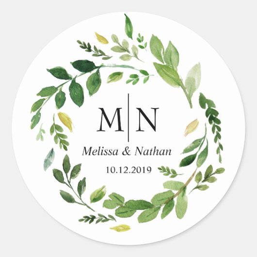 Spring Greenery Wreath Wedding Monogram Sticker (Vorderseite)