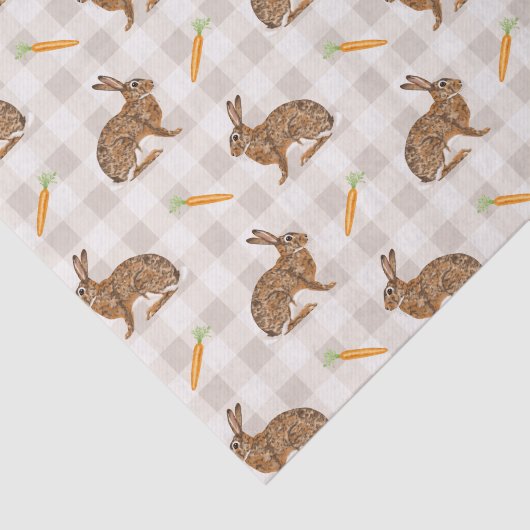 Spring Hare And Carrots Beige Gingham Easter Seidenpapier (Ausschnitt)