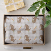 Spring Hare And Carrots Beige Gingham Easter Seidenpapier (Geschenk)