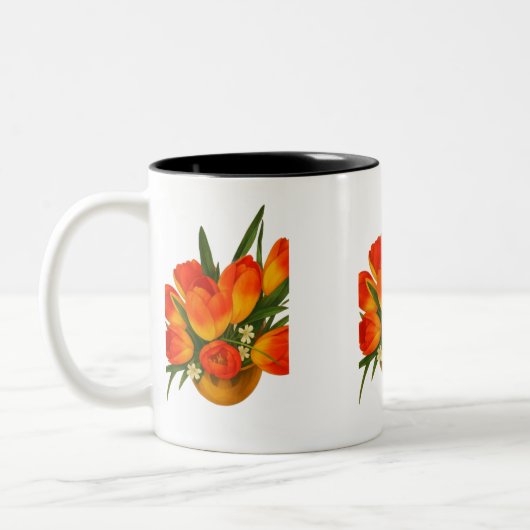 Spring Harmony – Orange & Yellow Tulips Zweifarbige Tasse (Links)