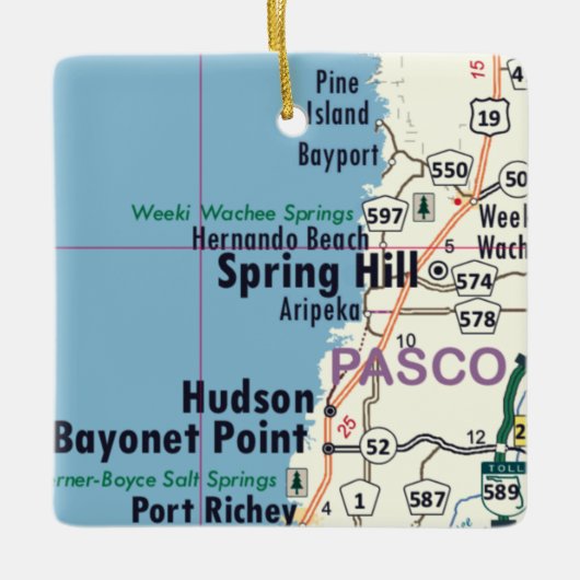 Spring Hill Florida Karte Keramikornament (Vorderseite)