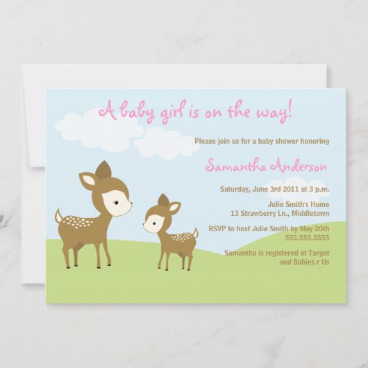 Spring Hirsch and Fawn Baby Shower Invite - Mädche Einladung (Vorderseite)