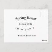 Spring house ets. Date year custom coordinates add Postkarte (Rückseite)