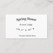 Spring house ets. Date year custom coordinates add Visitenkarte (Rückseite)