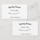 Spring house ets. Date year custom coordinates add Visitenkarte (Vorne/Hinten)