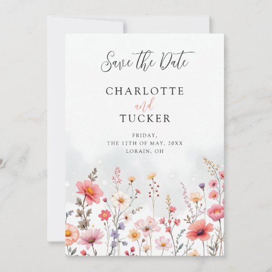 Spring-Inspired Rustic Boho Romantic Wildflowers Save The Date (Vorderseite)