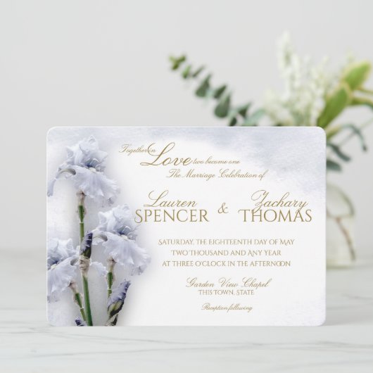 Spring Iris Garden Wedding Einladung (Stehend Vorderseite)