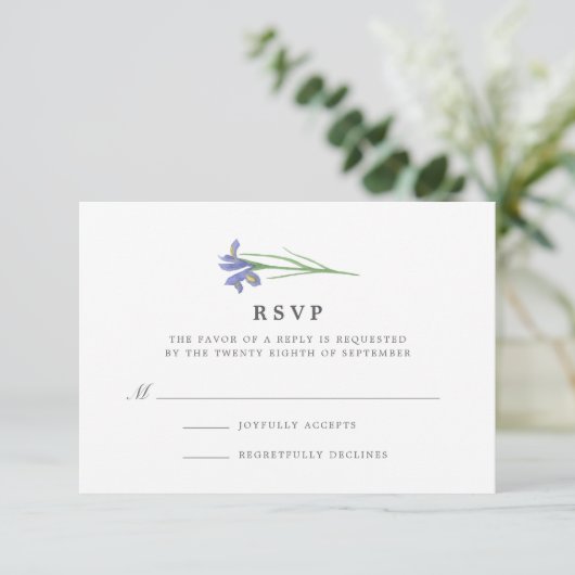 Spring Iris | Watercolor Floral Wedding RSVP (Stehend Vorderseite)
