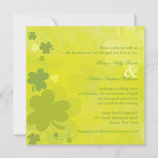 Spring Irish Kleeblatts Green Wedding Einladung (Vorderseite)