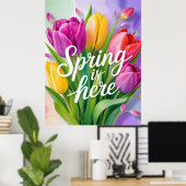 "Spring is Here" Tulip Bouquet Illustration Poster (Heimbüro)