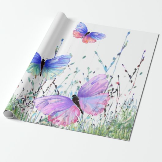 Spring Joy - farbenfrohe Schmetterlinge fliegen in Geschenkpapier (Ungerollt)