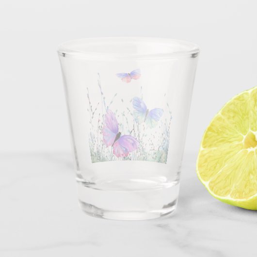 Spring Joy - farbenfrohe Schmetterlinge fliegen in Schnapsglas (Rückseite)
