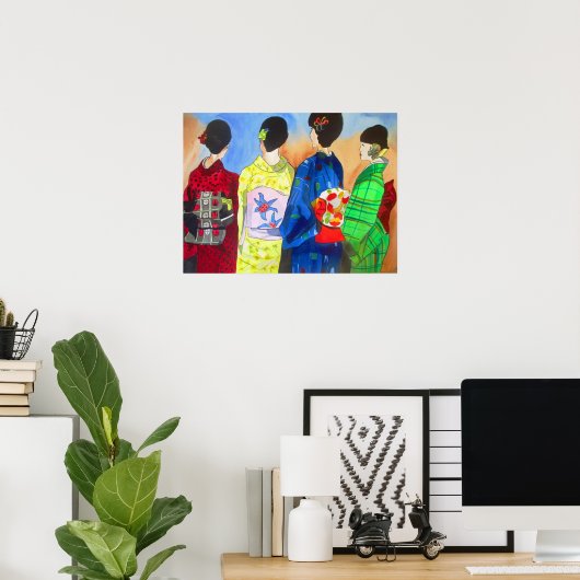 Spring Kimono Japanisch Geisha Aquarell Poster (Heimbüro)