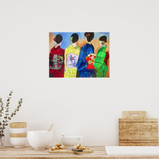 Spring Kimono Japanisch Geisha Aquarell Poster (Küche)