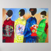 Spring Kimono Japanisch Geisha Aquarell Poster (Vorne)