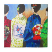 Spring Kimono Japanisch Geisha Art Fliese (Vorderseite)