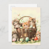 Spring Kitten Oaster Basket Ankündigungspostkarte (Vorne/Hinten)