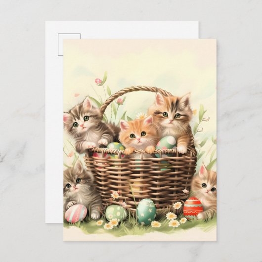 Spring Kitten Oaster Basket Ankündigungspostkarte (Vorne/Hinten)