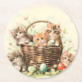 Spring Kitten Oaster Basket Runder Pappuntersetzer (Vorderseite)