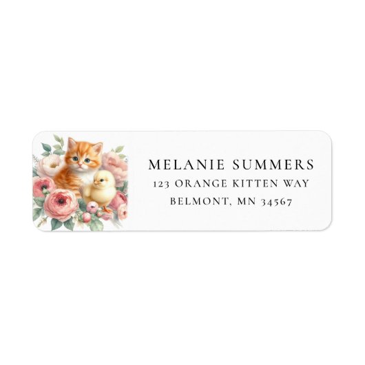Spring Kitten und Chick Floral Address Label (Vorne)