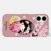 Spring Kokeshi Doll - Cute Japanese Geisha on Pink Case-Mate iPhone Hülle (Rückseite (Horizontal))