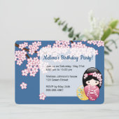 Spring Kokeshi Doll - Japan Geisha Birthday Party Einladung (Stehend Vorderseite)