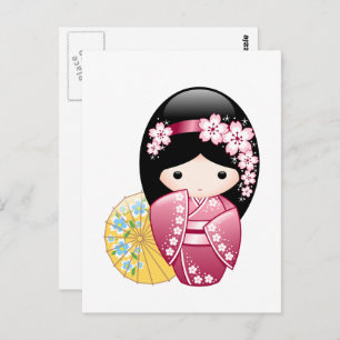 Spring Kokeshi Doll - Japanisch Geisha Girl Postkarte