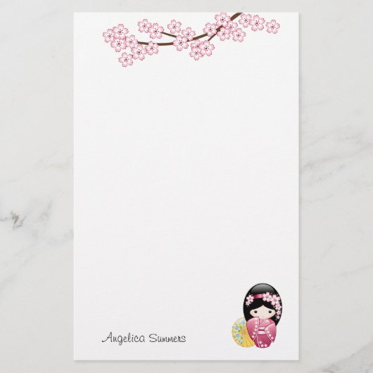 Spring Kokeshi Doll Niedlich Geisha Girl Briefpapier (Vorderseite)
