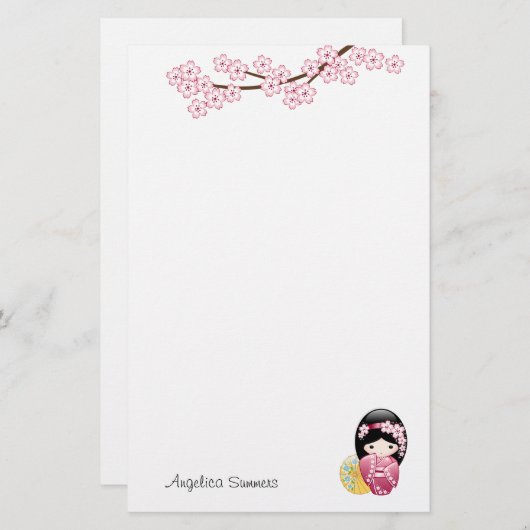 Spring Kokeshi Doll Niedlich Geisha Girl Briefpapier (Vorne/Hinten)