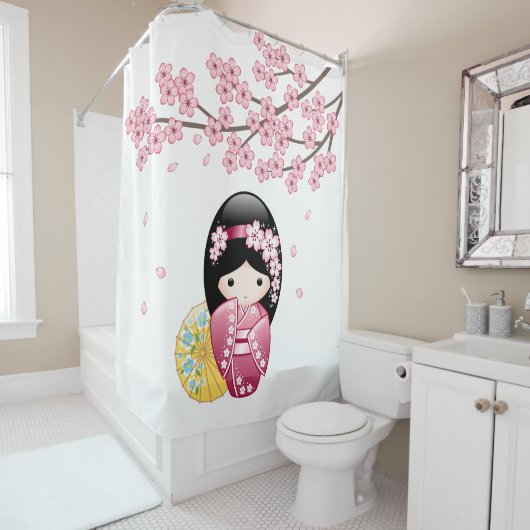 Spring Kokeshi Doll Niedlich Geisha Girl Duschvorhang (Beispiel)