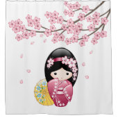 Spring Kokeshi Doll Niedlich Geisha Girl Duschvorhang (Vorderseite)