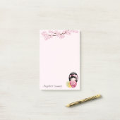 Spring Kokeshi Doll Niedlich Geisha Girl Pink Post-it Klebezettel (Auf Schreibtisch)