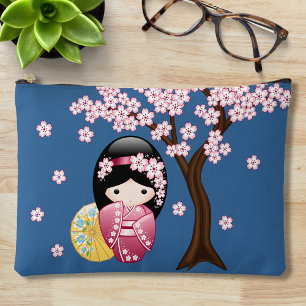 Spring Kokeshi Doll - Niedlich Japanisch Geisha Bl Zubehörtasche