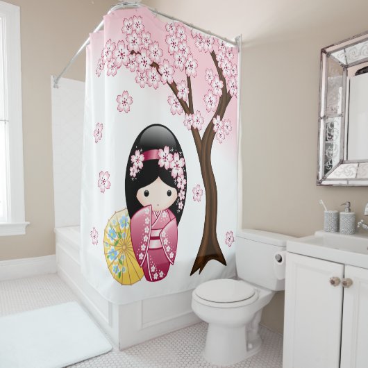 Spring Kokeshi Doll Niedlich Japanisch Geisha Girl Duschvorhang (Beispiel)
