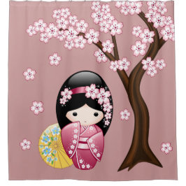 Spring Kokeshi Doll Niedlich Japanisch Geisha Girl Duschvorhang