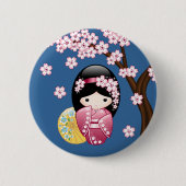 Spring Kokeshi Doll - Niedliches japanisches Geish Button (Vorderseite)