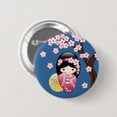 Spring Kokeshi Doll - Niedliches japanisches Geish Button (Vorne & Hinten)