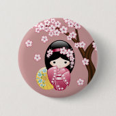 Spring Kokeshi Doll - Niedliches japanisches Geish Button (Vorderseite)