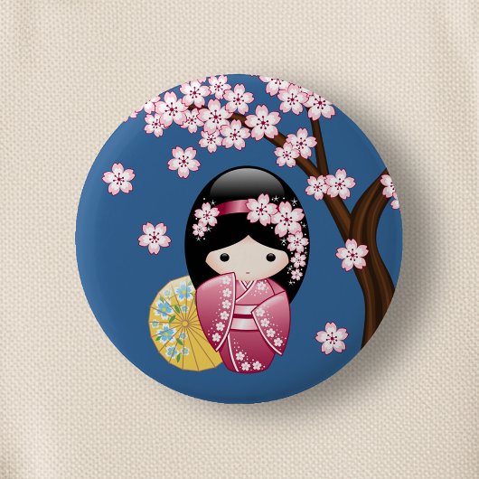 Spring Kokeshi Doll - Niedliches japanisches Geish Button