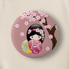 Spring Kokeshi Doll - Niedliches japanisches Geish Button
