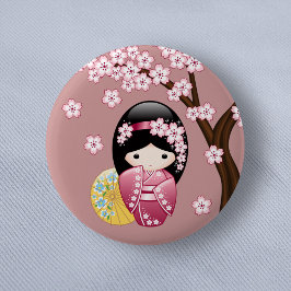 Spring Kokeshi Doll - Niedliches japanisches Geish Button