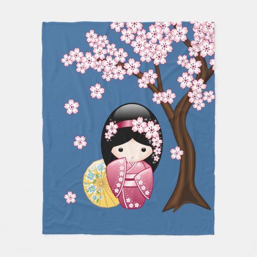 Spring Kokeshi Doll - Niedliches japanisches Geish Fleecedecke (Vorderseite)