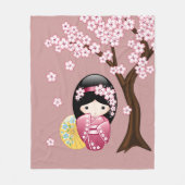 Spring Kokeshi Doll - Niedliches japanisches Geish Fleecedecke (Vorderseite)
