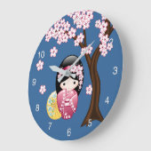 Spring Kokeshi Doll - Niedliches japanisches Geish Große Wanduhr (Winkel)