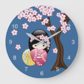 Spring Kokeshi Doll - Niedliches japanisches Geish Große Wanduhr (Vorderseite)