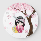 Spring Kokeshi Doll - Niedliches japanisches Geish Große Wanduhr (Vorderseite)