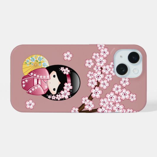 Spring Kokeshi Doll - Niedliches japanisches Geish iPhone 15 Hülle (Rückseite (Horizontal))