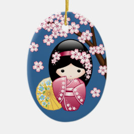 Spring Kokeshi Doll - Niedliches japanisches Geish Keramik Ornament