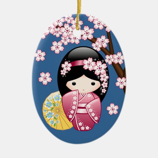 Spring Kokeshi Doll - Niedliches japanisches Geish Keramik Ornament (Vorne)