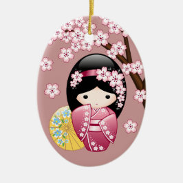 Spring Kokeshi Doll - Niedliches japanisches Geish Keramik Ornament